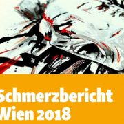 Zeichnung eines schmerzverzerrten Gesichtes mit Aufschrift "Schmerzbericht Wien 2018"