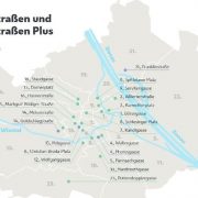 Landkarte – auf der Umriss von Wien sind alle coolen Straßen der Stadt mit Punkten markiert