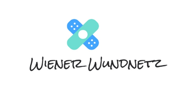 Das Logo des Wiener Wundnetzes zeigt ein blaues und ein türkises Pflaster, die über einander geklebt sind