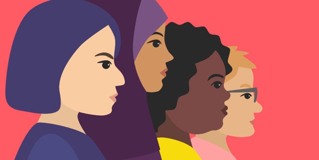 Illustration, 4 Frauen mit unterschiedlichen Hautfarben