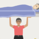 Cover der Broschüre: Illustration, eine Frau hebt ein Bett mit einer pflegebedürftigen Person hoch